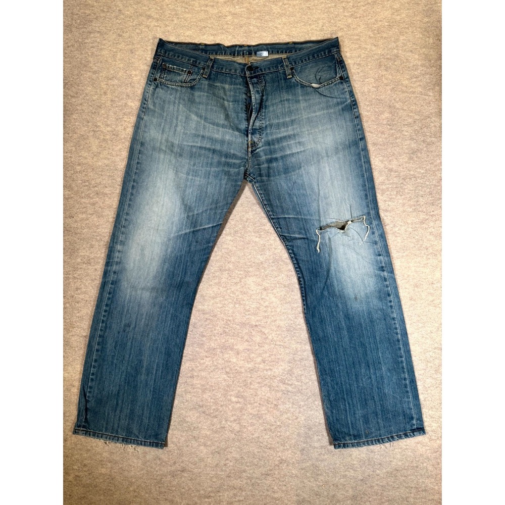 Levis 501 Original Fit Jeans Mens 42x32 Blue Denim Straight Leg High Rise Cotton